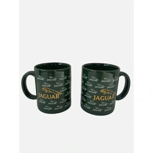 Set of 2 Jaguar Automotive Logo Coffee‎ Mugs Green/Gold Made in the USA